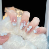 Vibeficant Glaze Pearl Press on Nails Medium Square Butterfly with Glitter Design